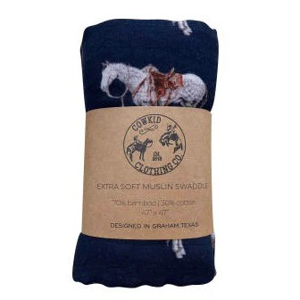 Navy Ranch Horse Bamboo Muslin Swaddle