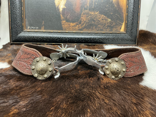 Vintage Buerman Spurs w/Dovewing Floral Straps