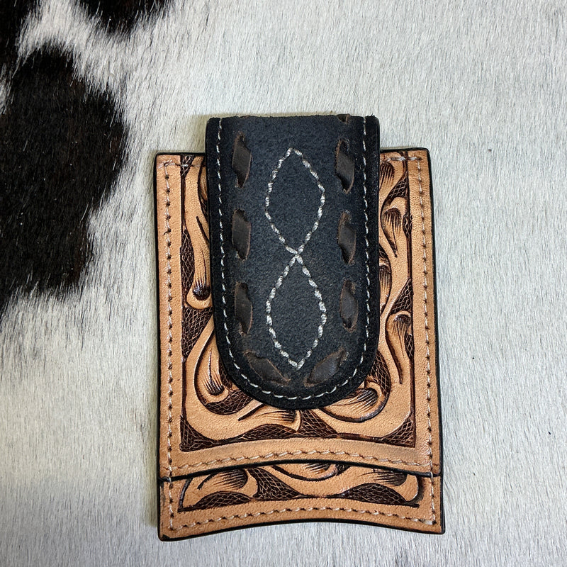Floral/Gray Magnetic Money Clip Wallet