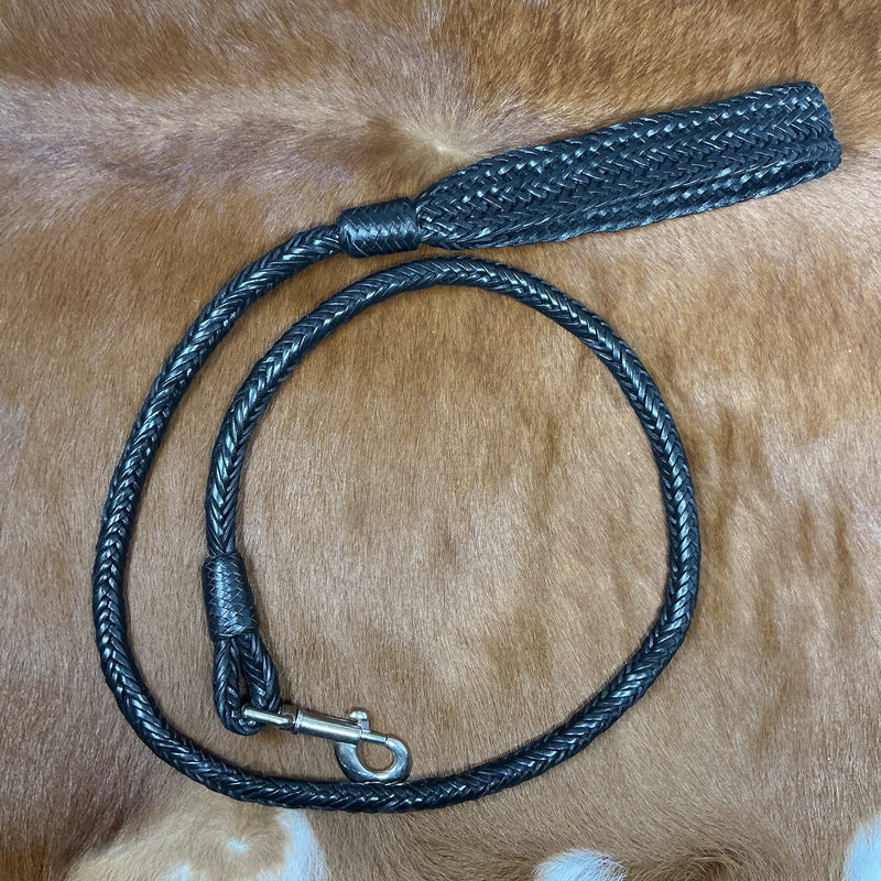 Black Leather 4' Dog Leash