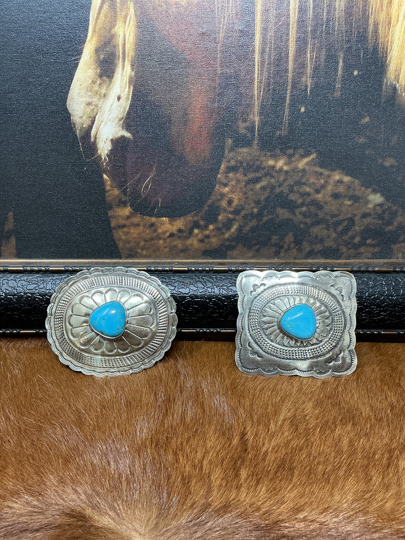Rustic Silver Belt Buckle w/Turquoise
