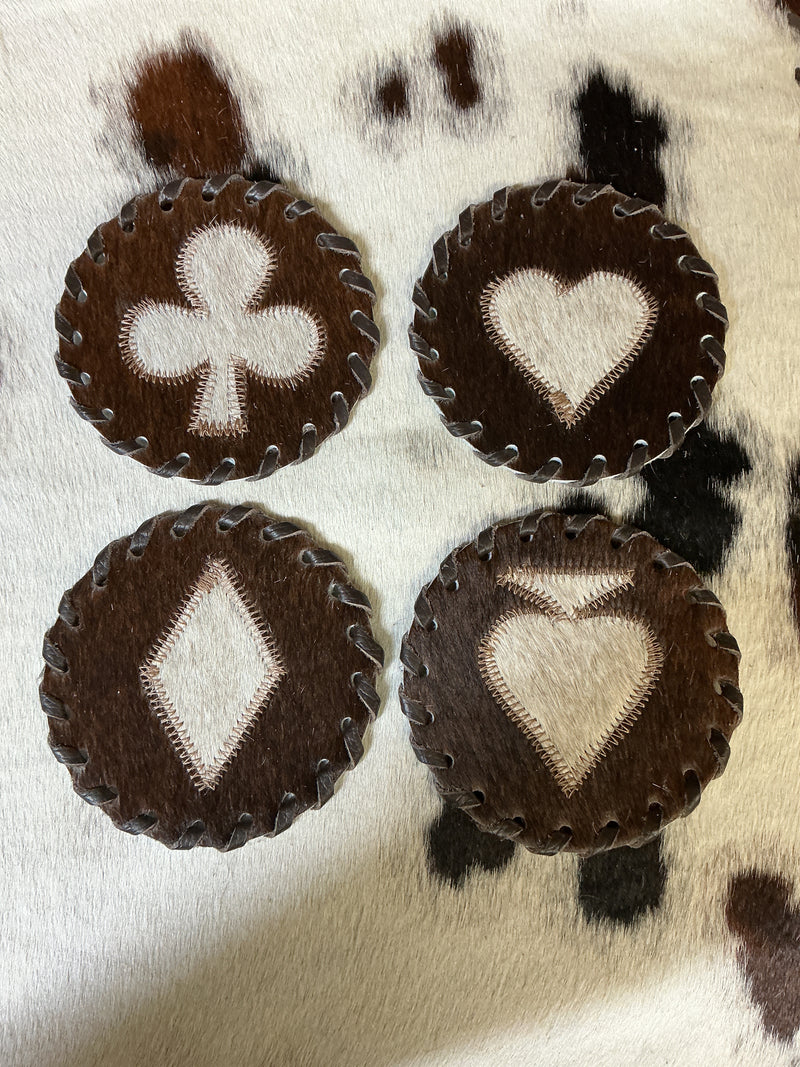 Cowhide Coaster Card Suits - Set of 4