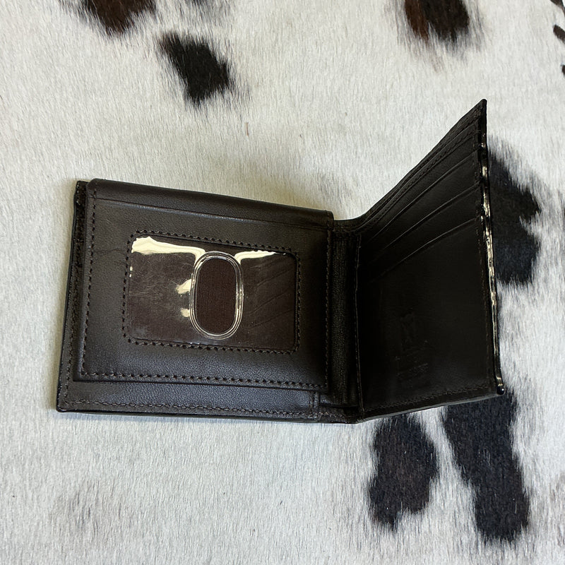 Bi-Fold Floral Carved w/Gator Print Wallet
