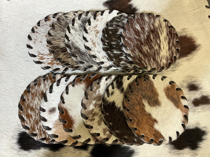 Cowhide Coasters w/Laced Edge