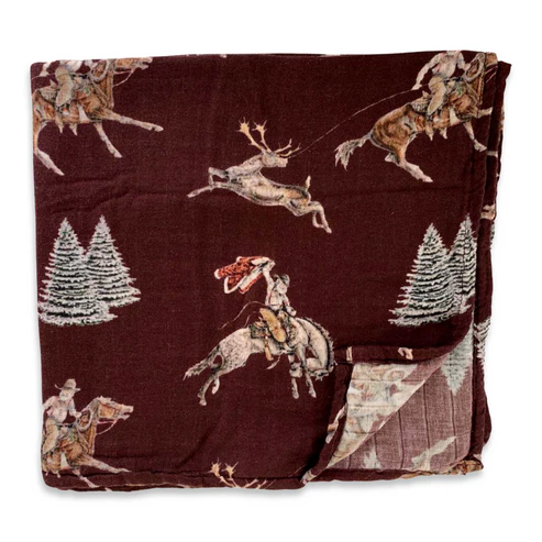 Cowboy Christmas Bamboo Muslin Swaddle