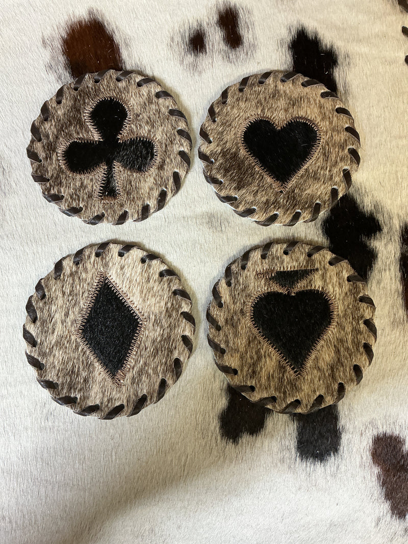 Cowhide Coaster Card Suits - Set of 4