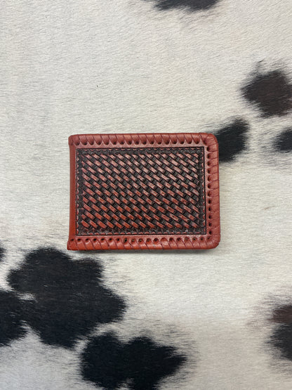 Basket Stamped Leather Wallet w/Money Clip
