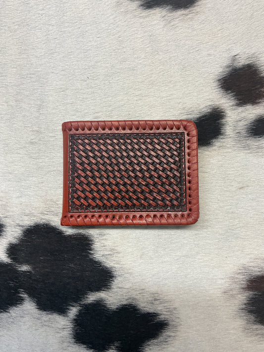 Basket Stamped Leather Wallet w/Money Clip