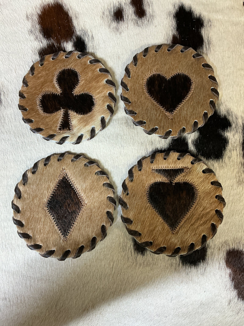 Cowhide Coaster Card Suits - Set of 4