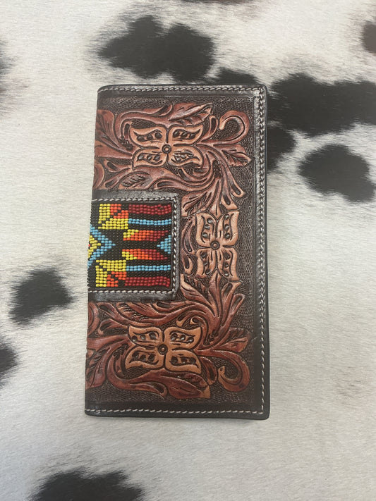 Dark Floral Wallet w/Colorful Beading