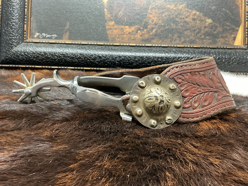 Vintage Buerman Spurs w/Dovewing Floral Straps