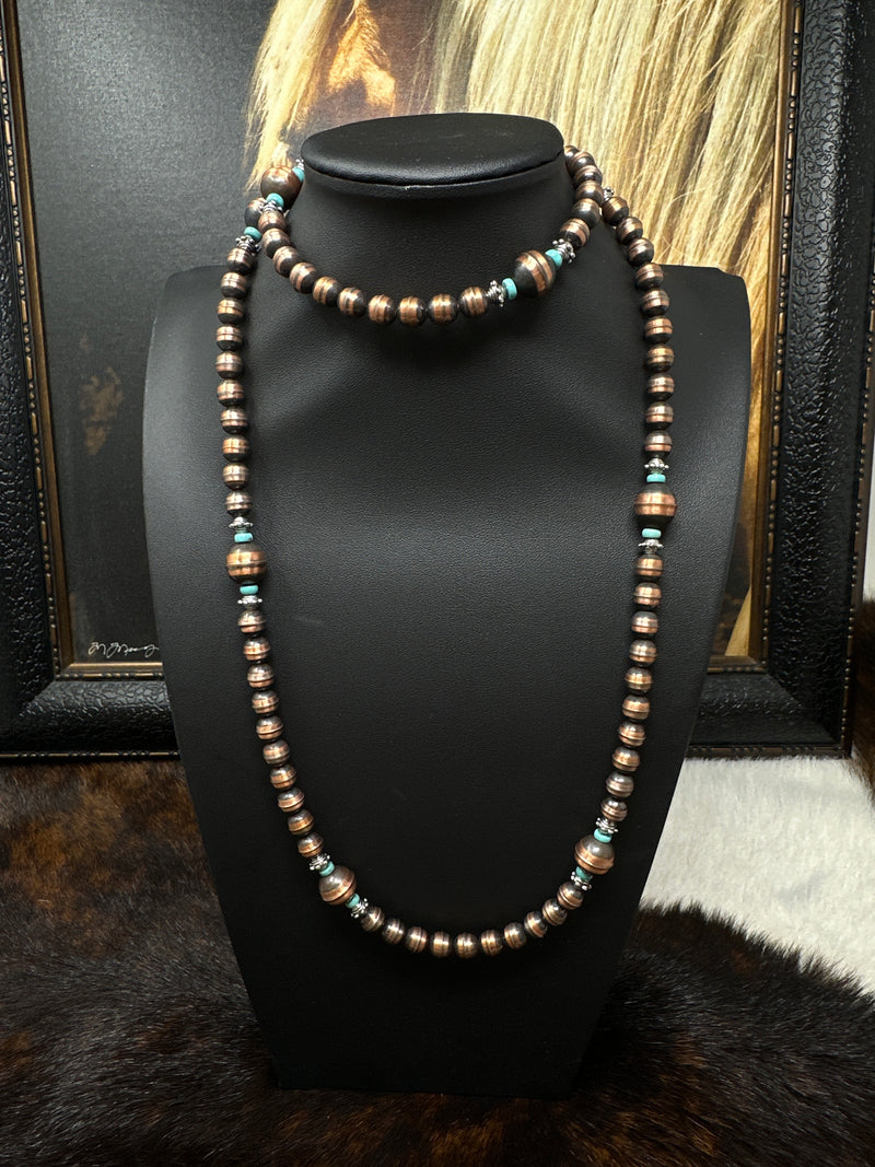 36" Copper Navajo Pearl Necklace with Turquoise