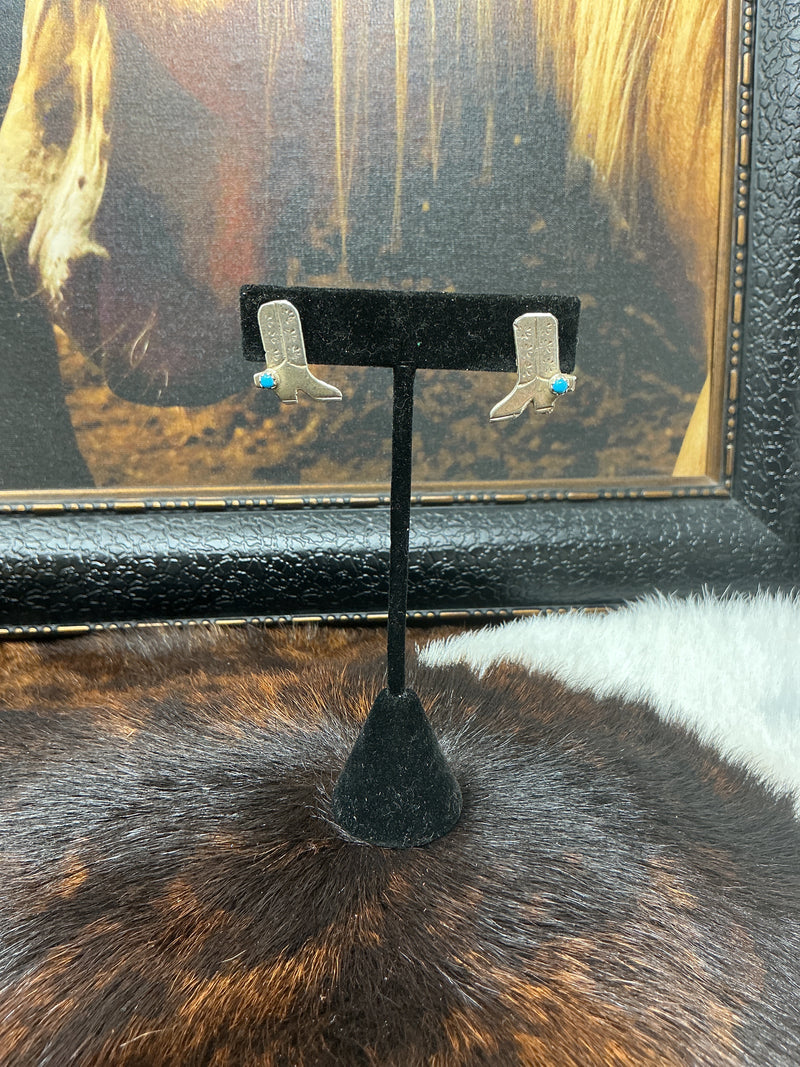 Sterling Silver Cowboy Boot Earrings w/Turquoise