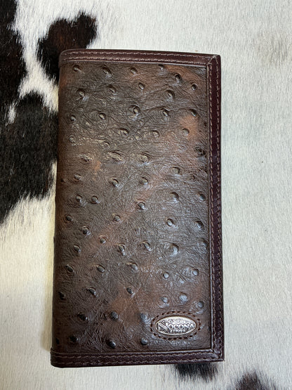Ostrich Leather Checkbook Wallet