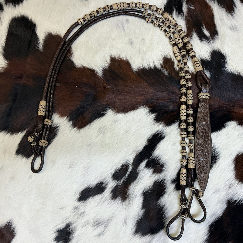 12 Plait Leather Oklahoma Rawhide Buttons Romal Reins