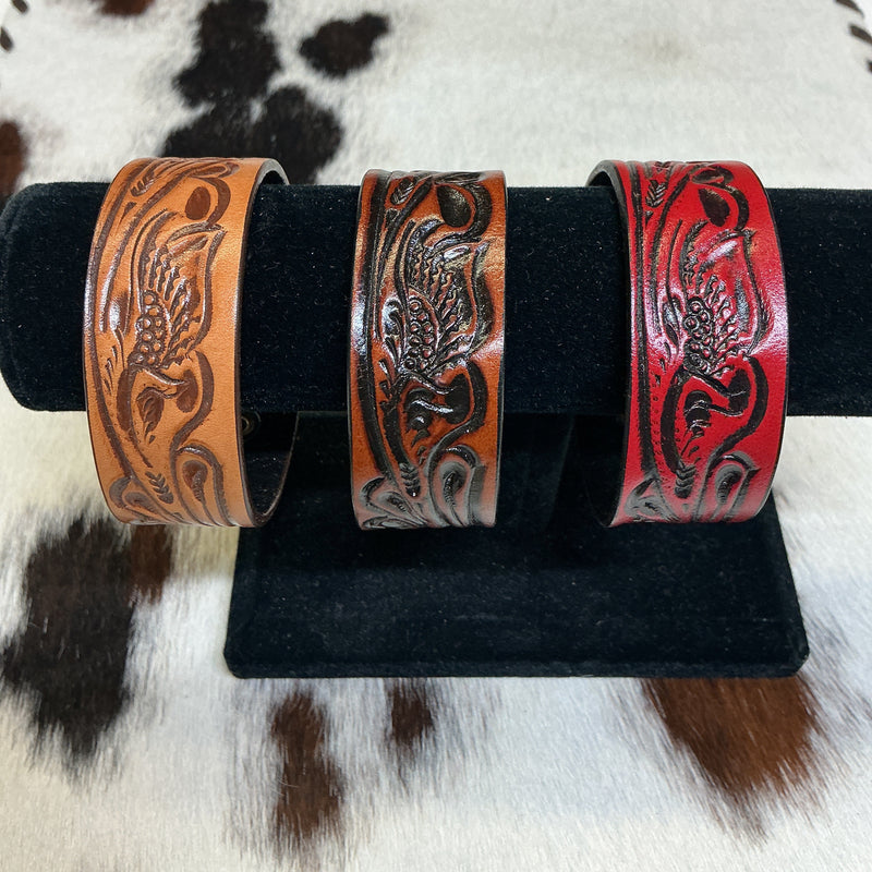 Floral Carved Leather Bracelet