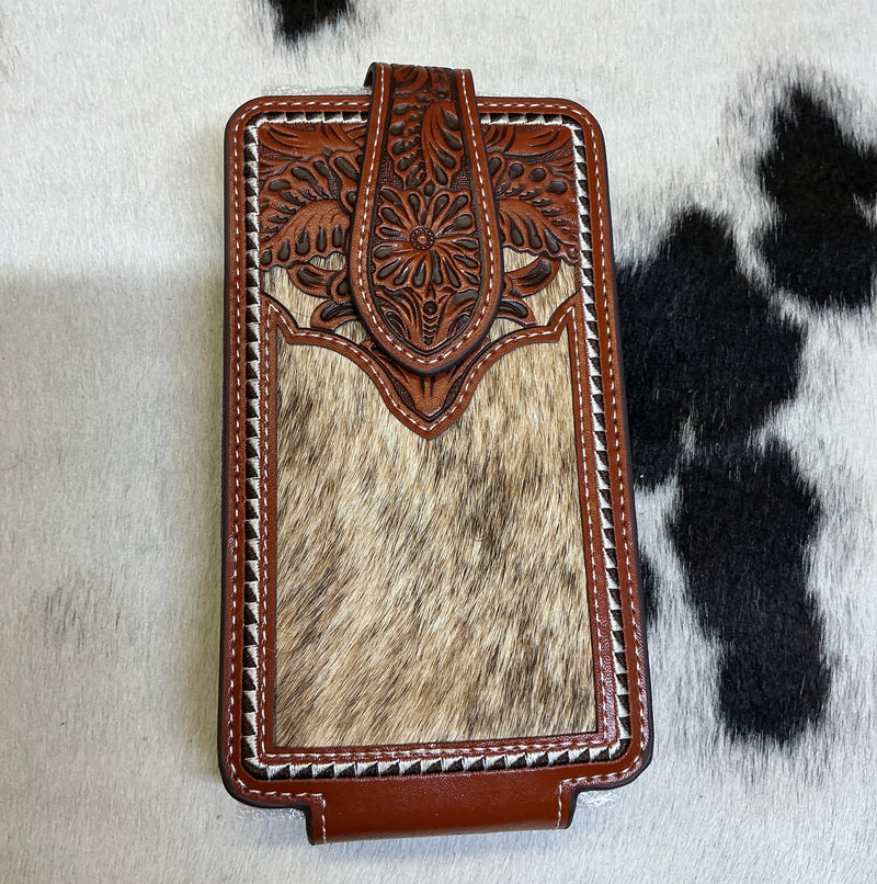Floral Carved w/Cowhide Cell Phone Case