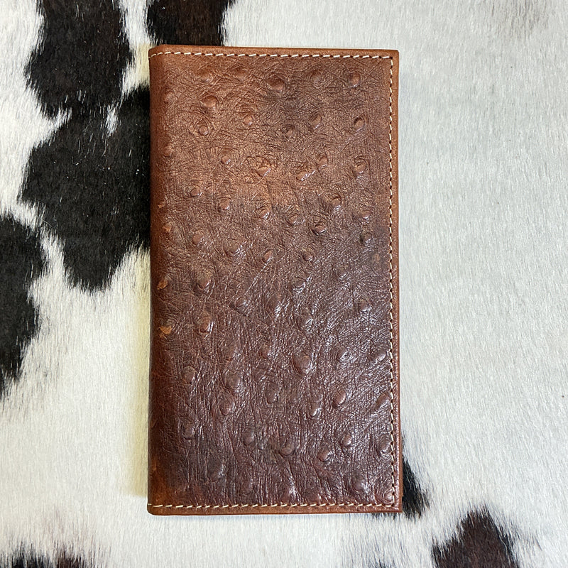 Ostrich Leather Checkbook Wallet