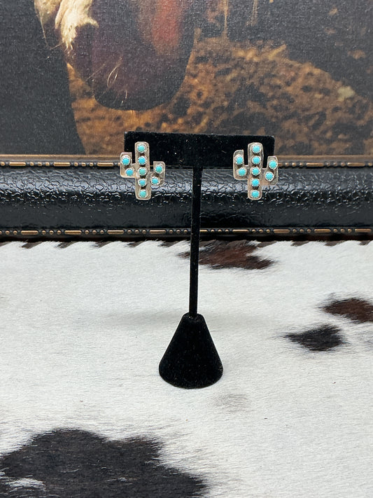 Sterling Cactus w/Turquoise Earrings