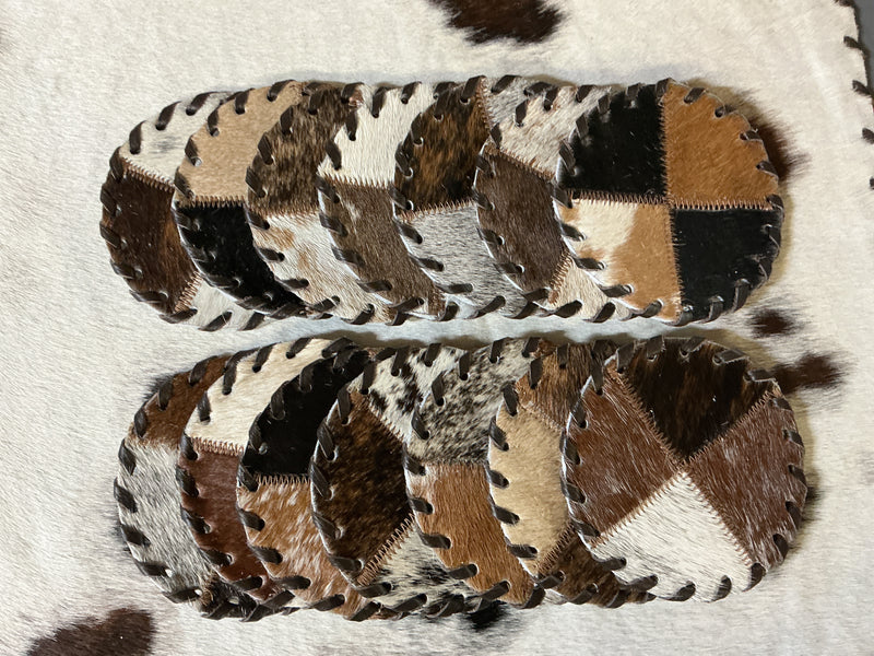 Cowhide Patchwork Coasters w/Laced Edge