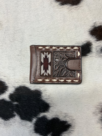 Bifold Floral Wallet w/Buck Stitching & Beading