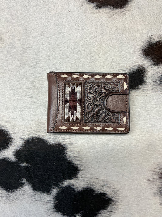 Bifold Floral Wallet w/Buck Stitching & Beading