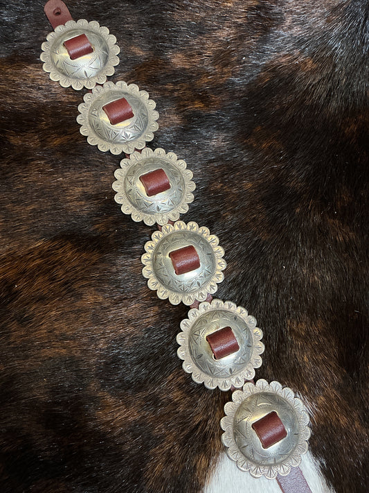Vintage Sterling Silver 6 Piece 1 3/4" Slotted Concho Set