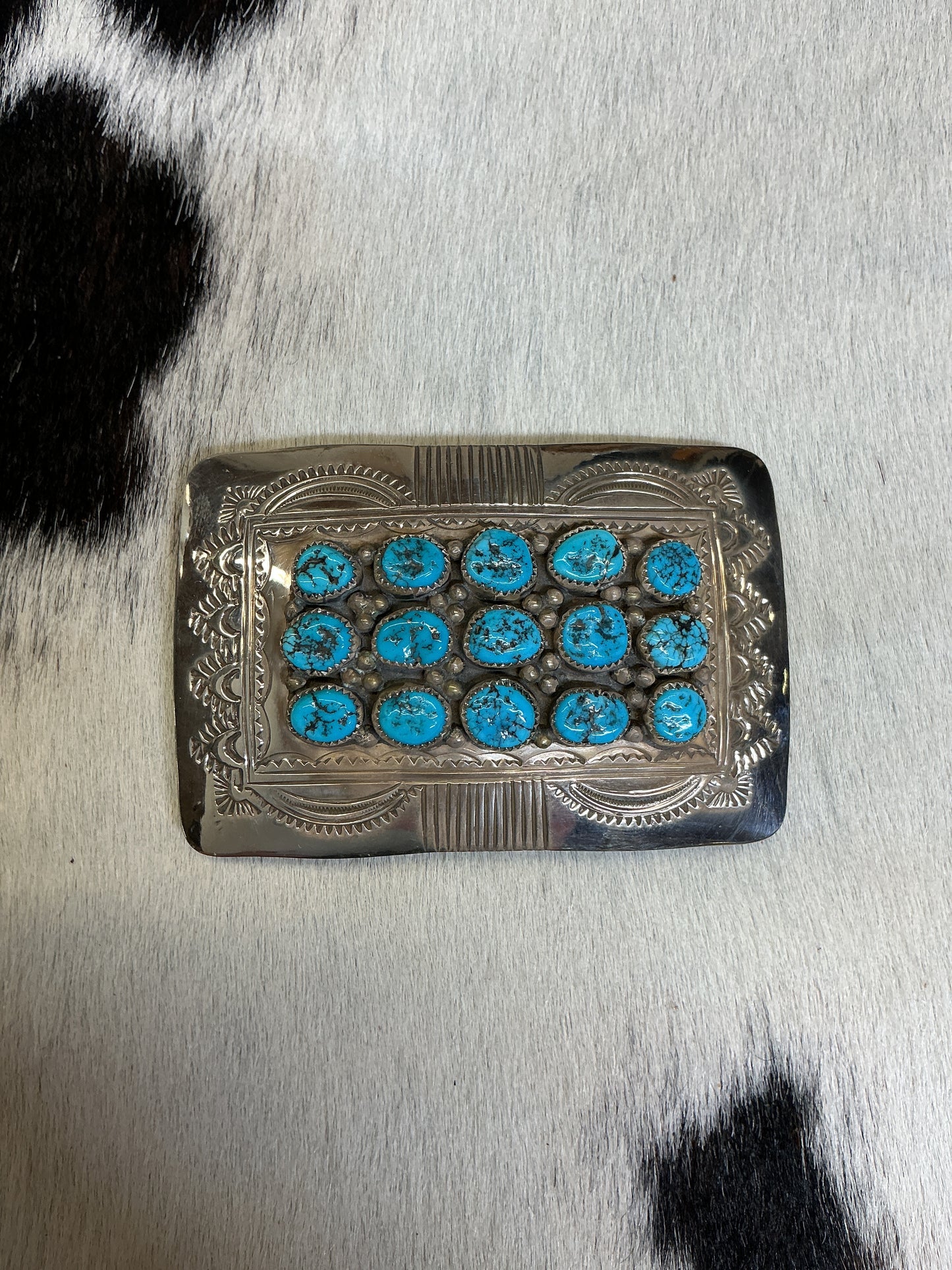 Sterling Silver w/15 Turquoise Stones Belt Buckle