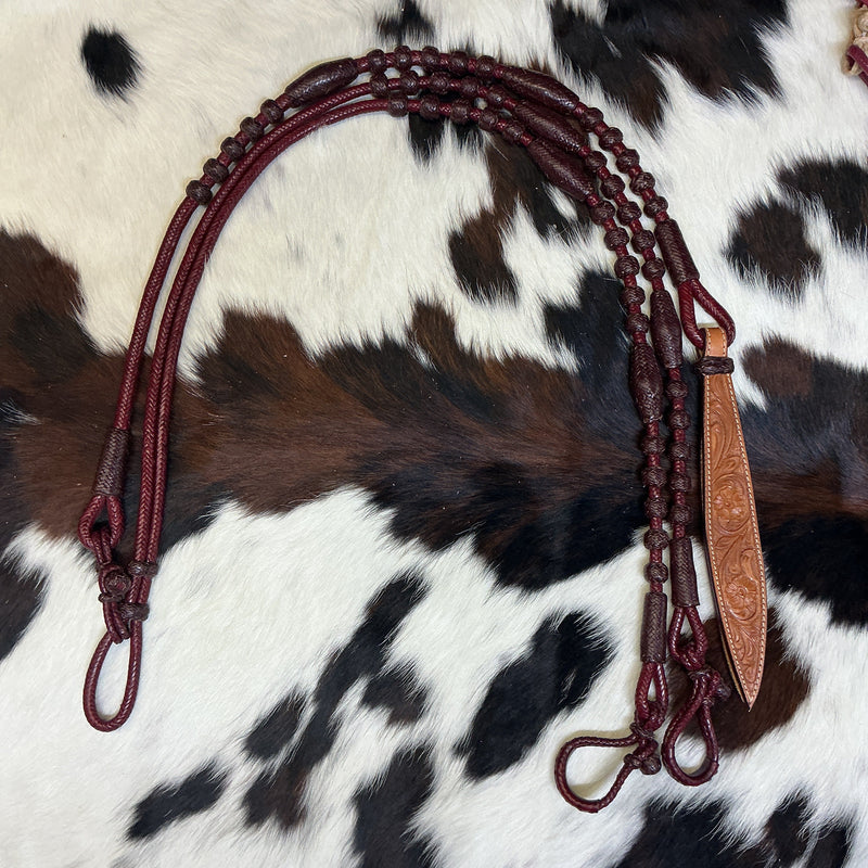 12 Plait Leather Oklahoma Cherry Reins & Romal