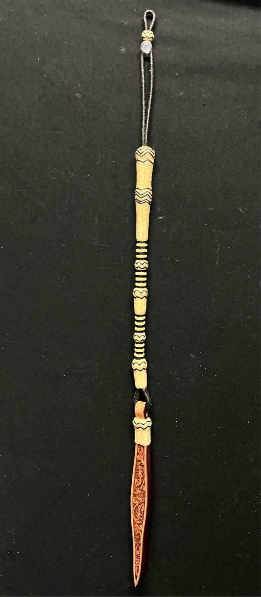 54 Plait 15" Black & Natural Rawhide Quirt