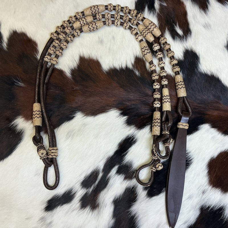 12 Plait Leather Oklahoma Rawhide Buttons Romal Reins
