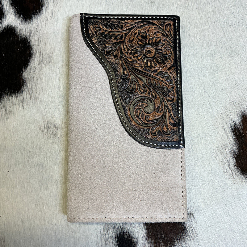 Rough Out w/Floral Checkbook Wallet