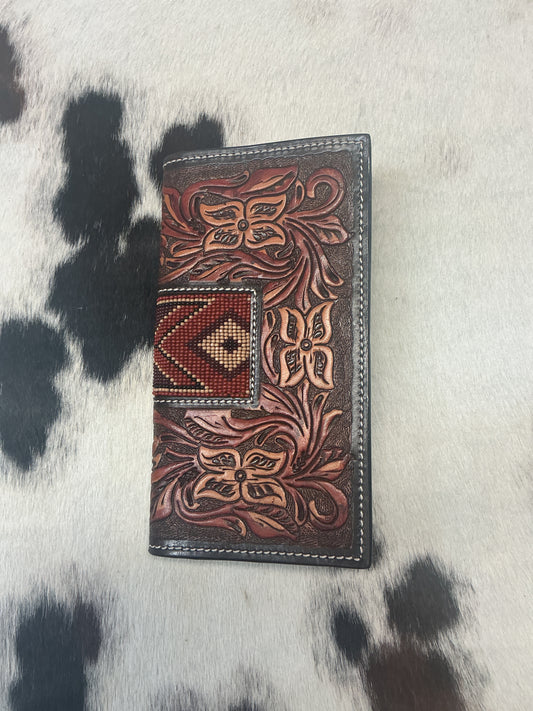 Dark Floral Wallet w/Earthtone Beading