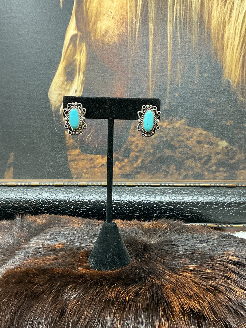 Sterling Silver & Turquoise w/Rope Edge Earrings