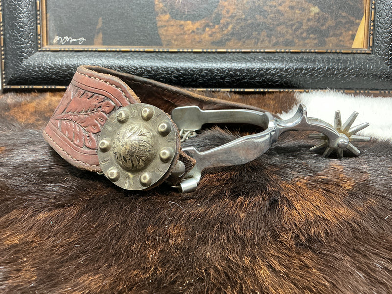 Vintage Buerman Spurs w/Dovewing Floral Straps