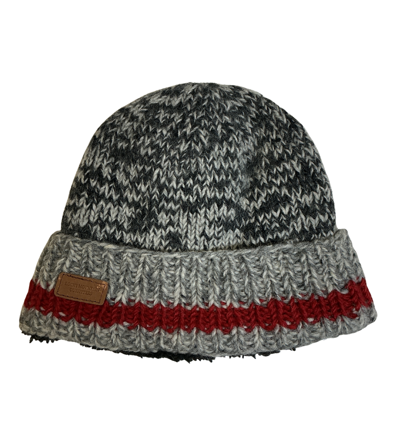 Beanie- Roll Over Grey w/Red Stripe
