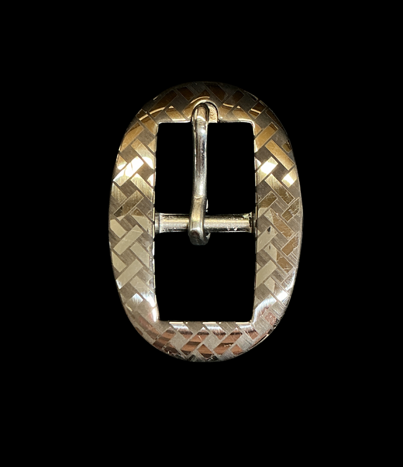 Basket Weave Lasered Oval Beveled Buckle