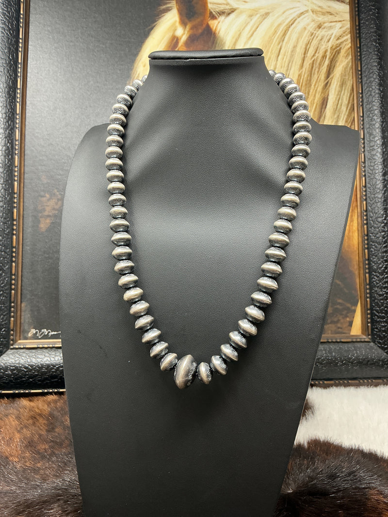 12mm Saucer Style Stamped Navajo Pearl Necklace -20"