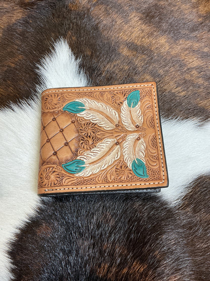 Bi-Fold Wallet w/Hand Painted Feathers