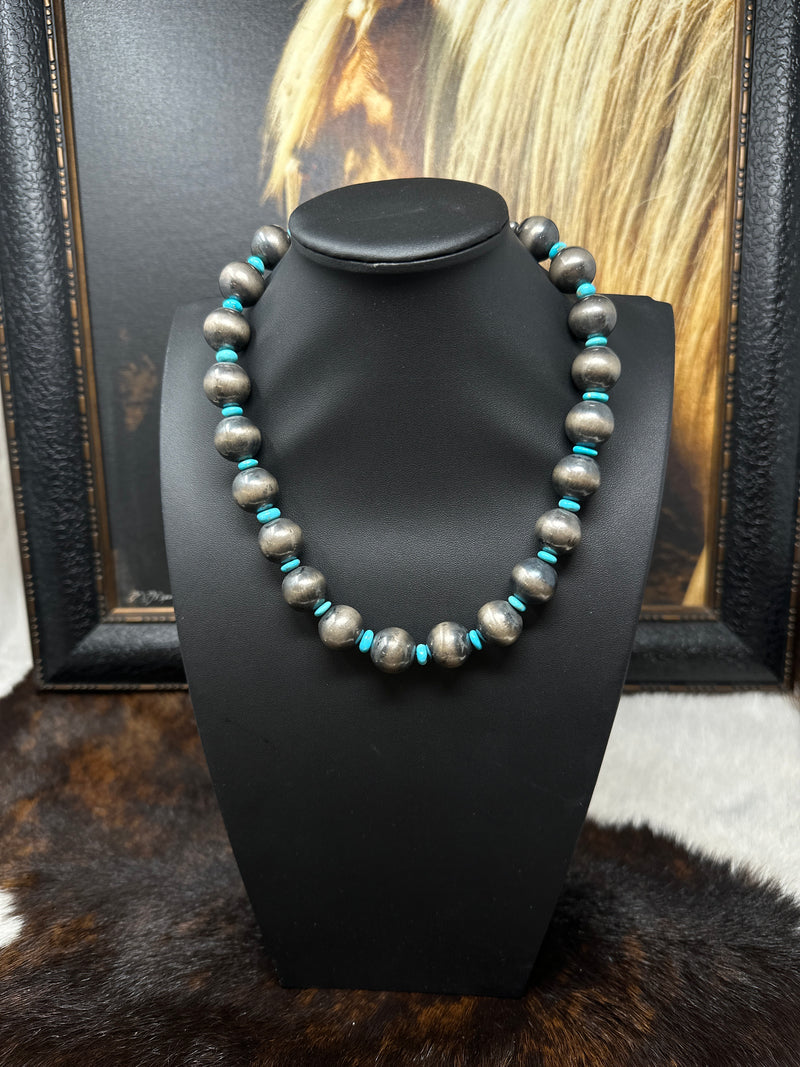 16mm Navajo Pearl Necklace with Turquoise