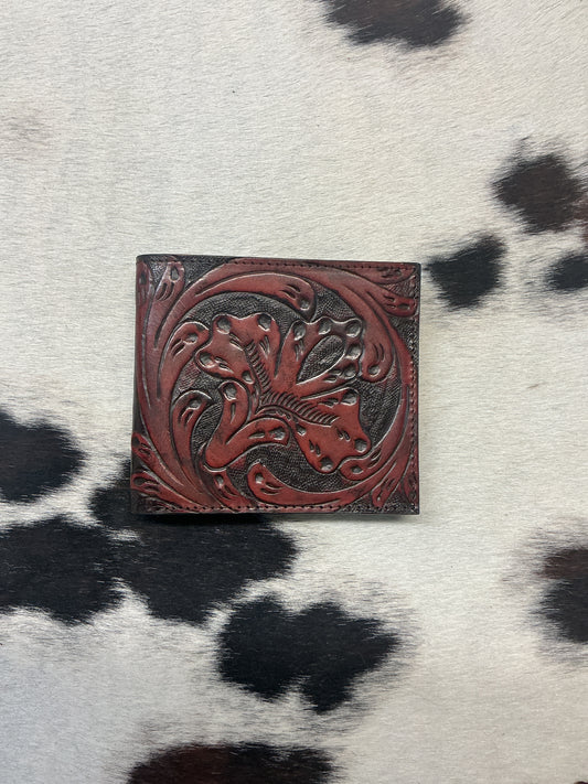 Bi-Fold Floral Carved Wallet