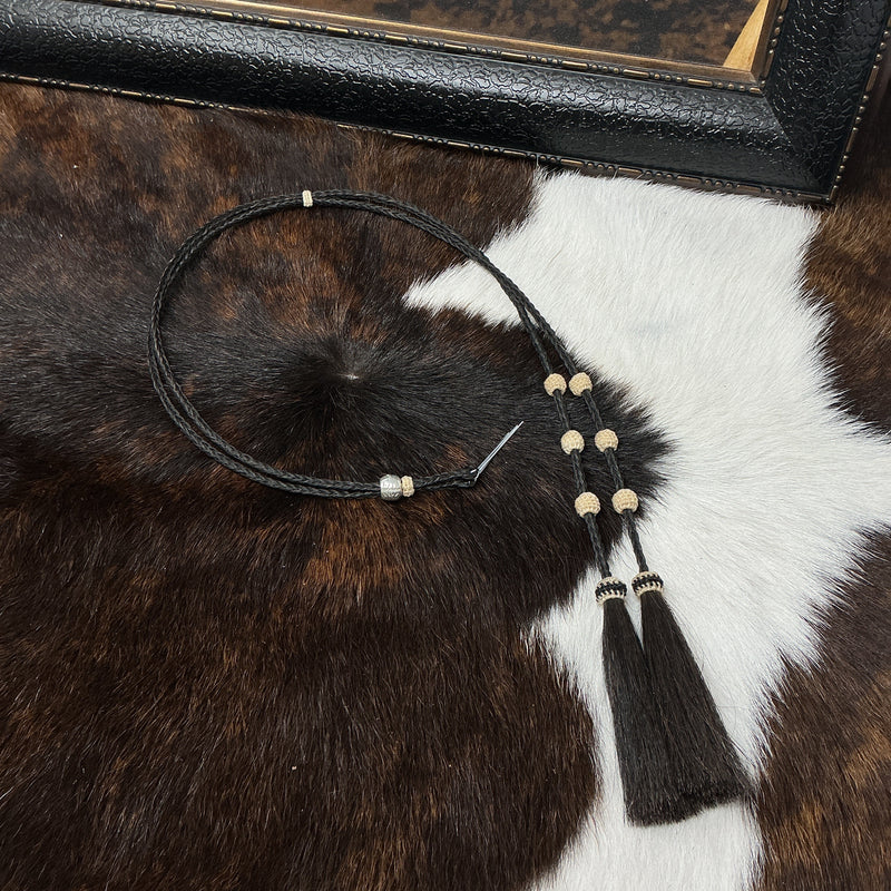 Braided Horsehair Stampede String w/Hitched Buttons & Beads