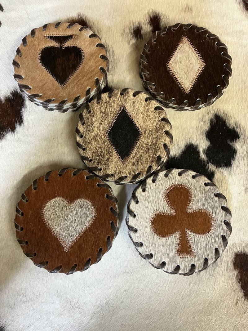 Cowhide Coaster Card Suits - Set of 4