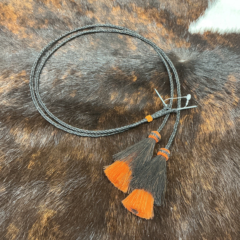 Braided Horsehair Stampede String w/Colored Horsehair Tassels