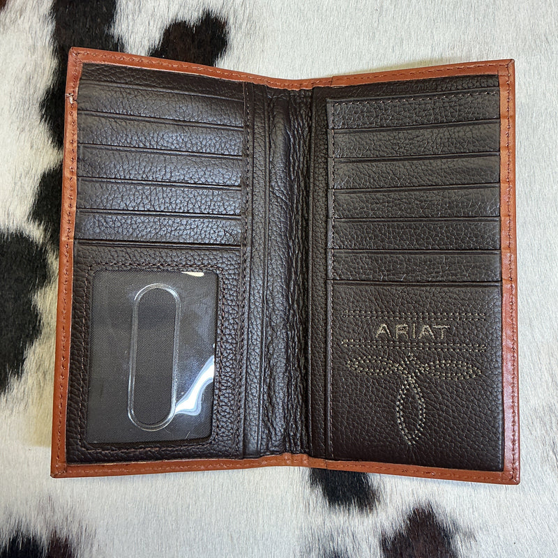 Cowhide/Basket Stamped Checkbook Wallet
