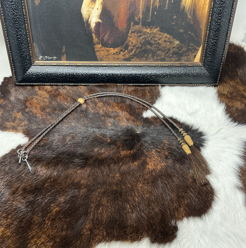 Braided Leather Stampede String w/RH and Horsehair Tassels