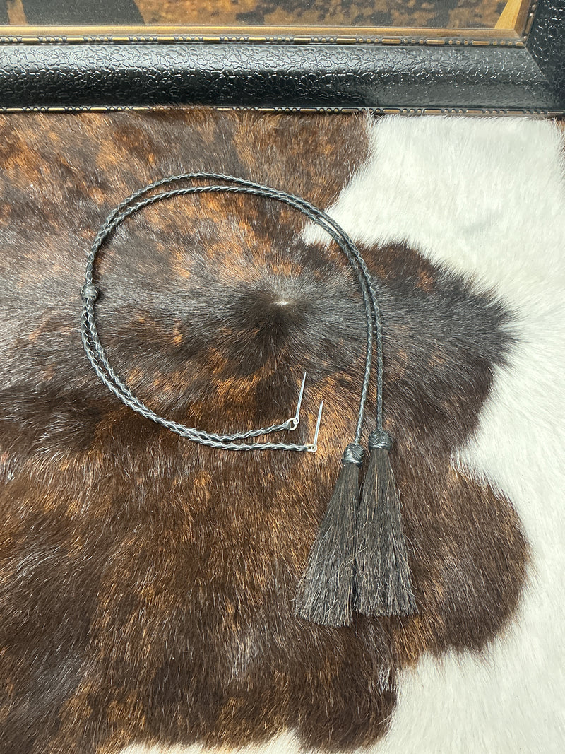 Braided Leather Stampede String w/Horsehair Tassels