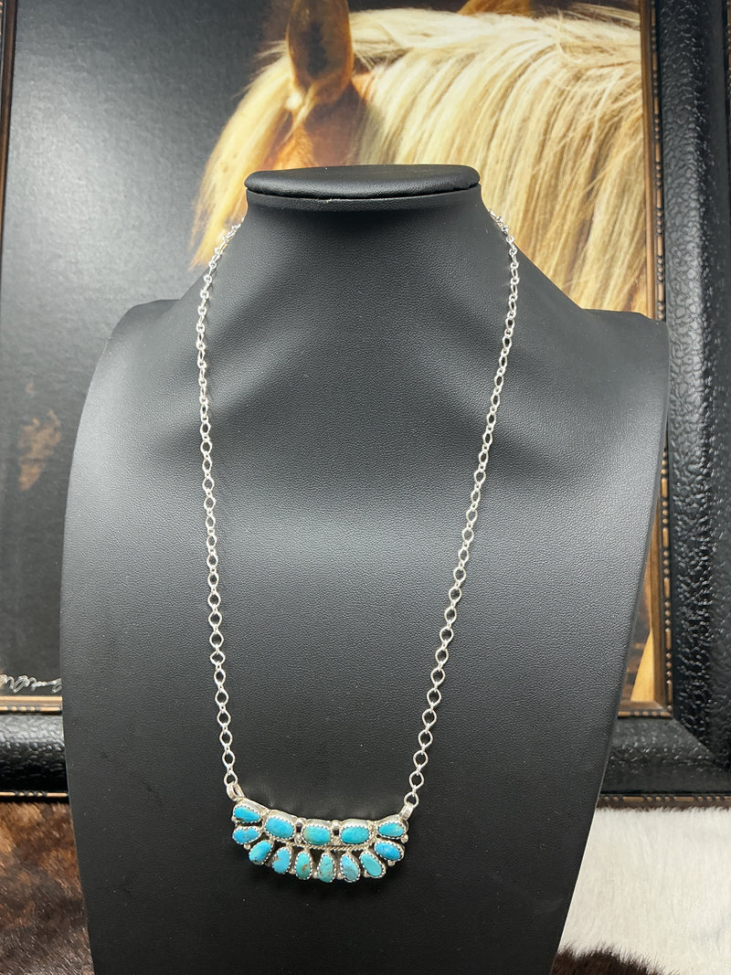 Multi Stone Turquoise Bar Necklace