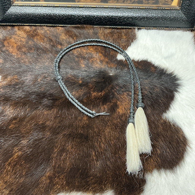 Braided Leather Stampede String w/RH and Horsehair Tassels