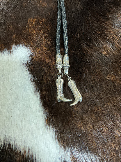 Vintage Sterling Saddle Bolo Tie w/Silver Boot Ends